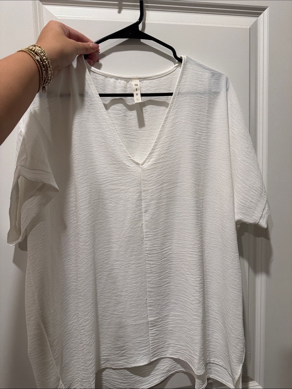 mts White Crinkle V-Neck Short Sleeve Tunic